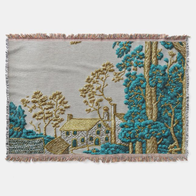 Antik stil teal + guld färg landsbygd filt (Framsidan)