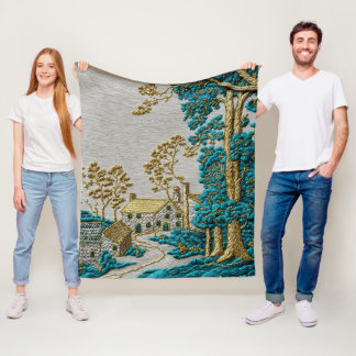 Antik stil teal + guld färg landsbygd fleecefilt