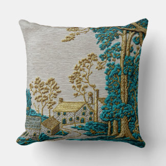 Antik stil teal + guld färg landsbygd kudde