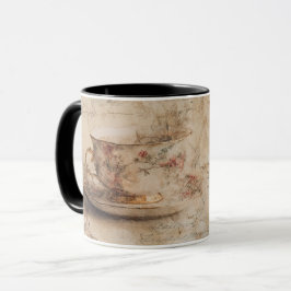 antik stil tekopp och blommor mugg