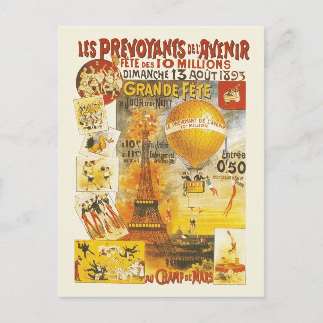 Antik stor fest marknadsföringsaffisch vykort (Framsida)