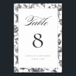 Antik svart & vit blomstergrafik bröllop  bordsnummer<br><div class="desc">Elegant antik svart & vit blomstergrafik personligt bröllopsbord nummer. Anpassa med namn och bröllopsdatum.</div>