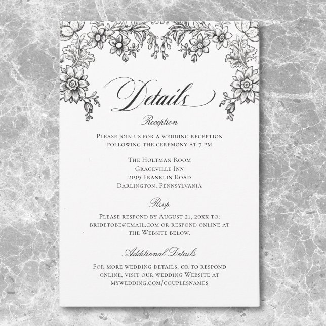 Antik svart-vit gobeläng Blommig vigselceremoni Tilläggskort (Skapare uppladdad)