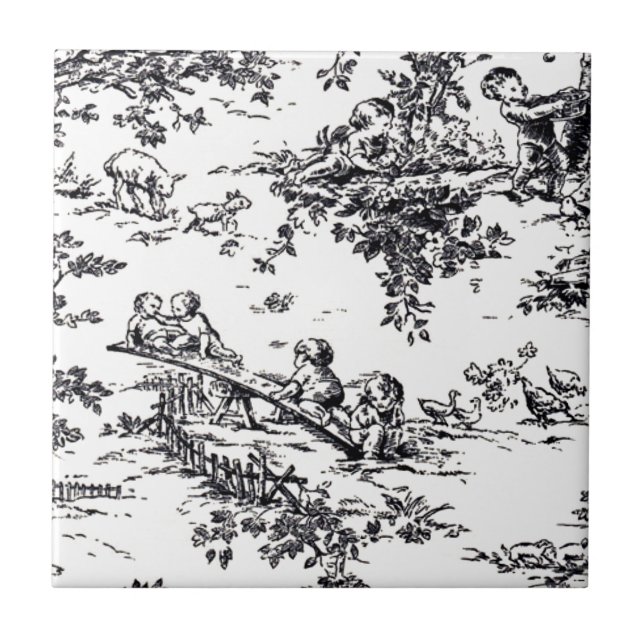 Antik svartvit baby Toile Kakelplatta (Framsidan)