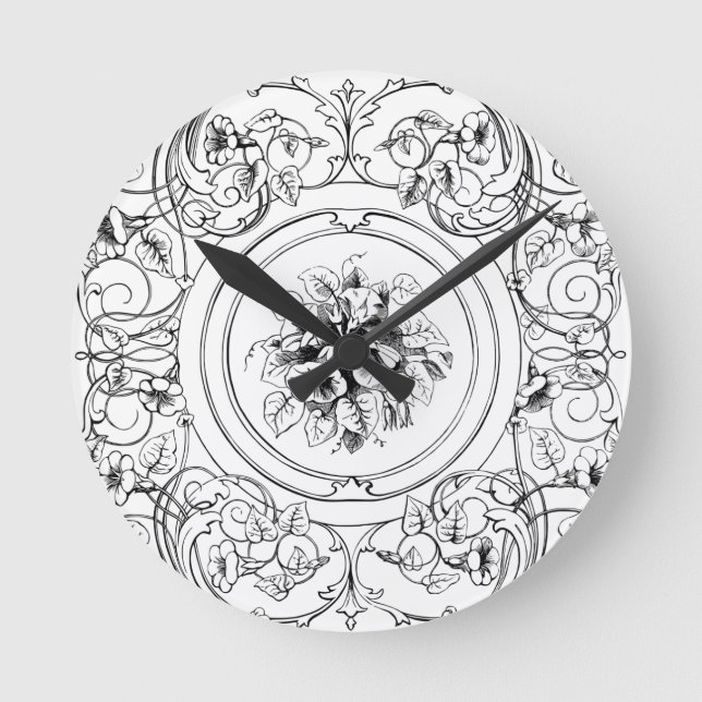 Antik svartvit design rund klocka (Framsida)