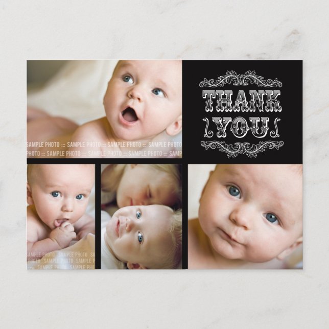 ANTIK SVARTVIT FOTOGRAF Baby Tack Kort (Framsida)