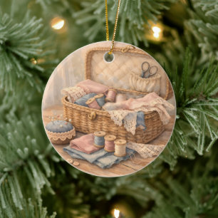 Antik Sybaskett Cottagecore Pastellfärger Julgransprydnad Keramik