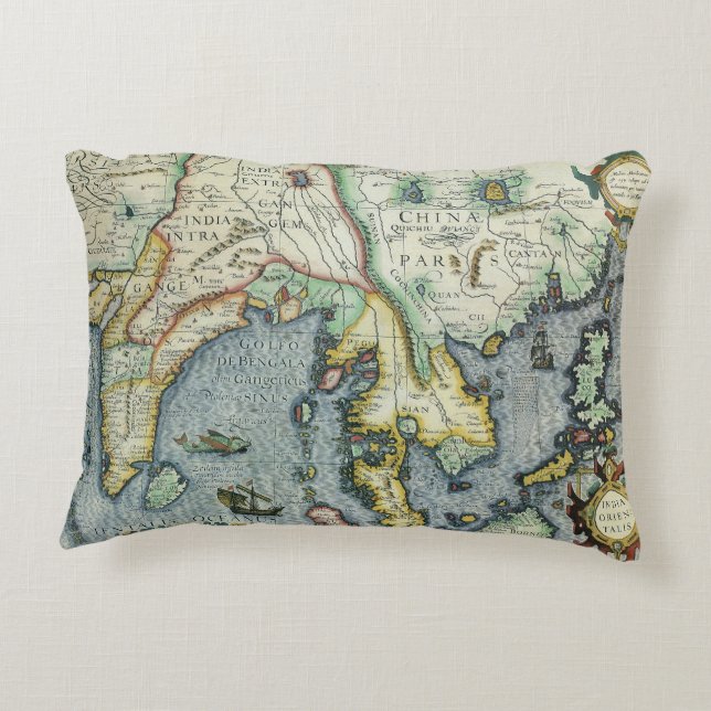 Antik sydostasiatisk karta av Mercator / Hondius Prydnadskudde (Baksidan)