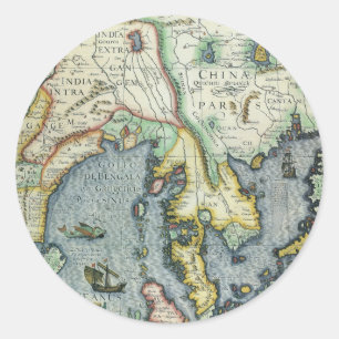 Antik sydostasiatisk karta av Mercator / Hondius Runt Klistermärke