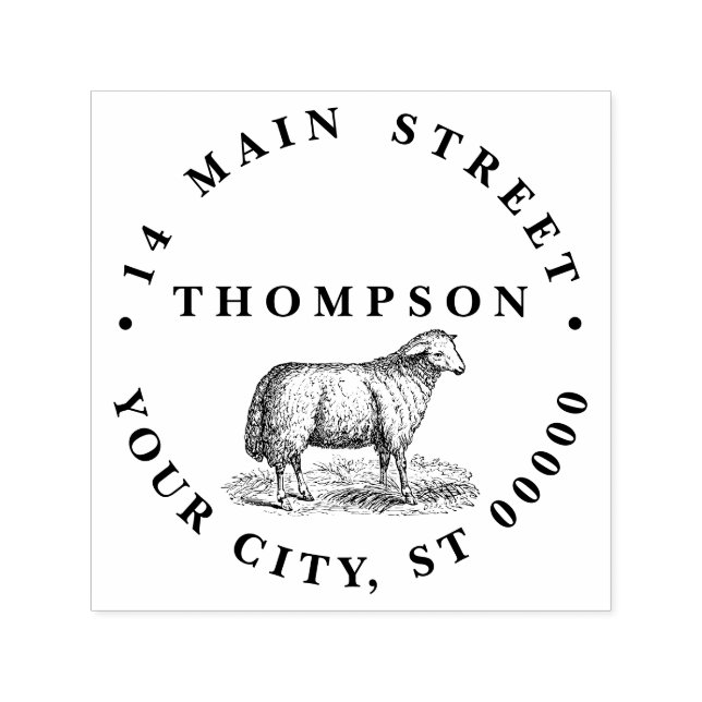 Antik Tacka Får Bondgårdsdjur Teckning C Adress Självfärgande Stämpel (Design)