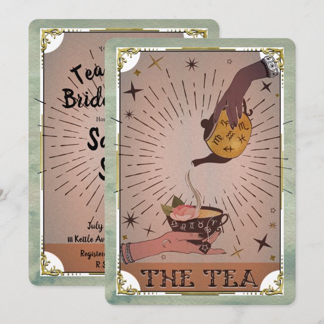 Antik Tea Tarot Häxig Tekanna Bröllopsdusch Inbjudningar (Fram/baksida)
