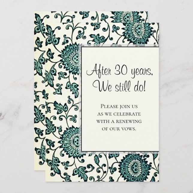 Antik Teal Blommig Mönster Löfteförnyelse Inbjudan (Fram/baksida)