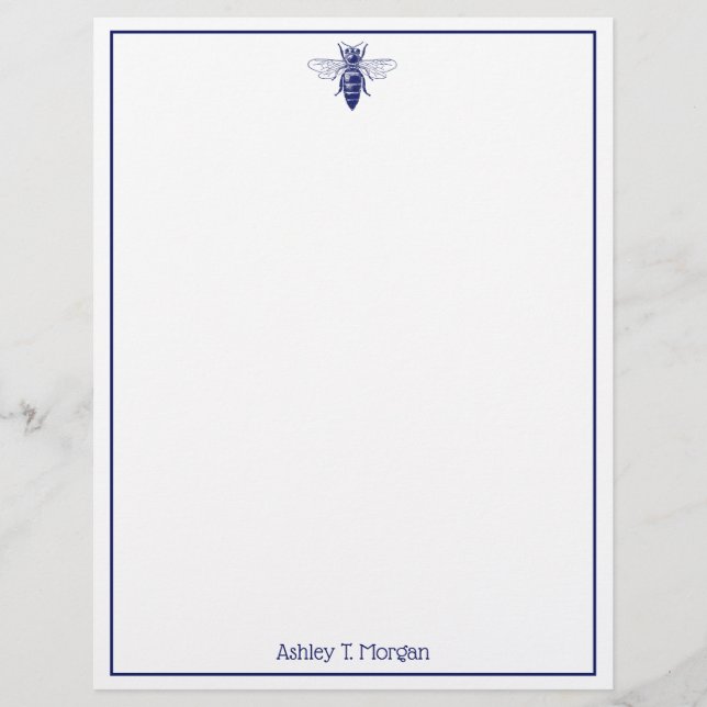 Antik teckning av drottningbi i blått (Framsida)