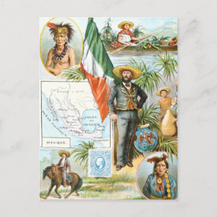 Antik teckning: Mexiko collage Vykort