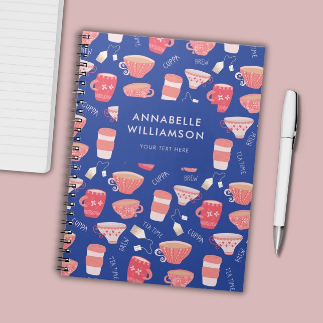Antik Tekopps Persikomuster Anteckningsbok (Peach teacup teatime personalized notebook)