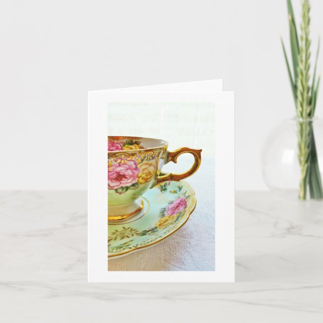 Antik Tekopps Tomt Kort Förbättra/ Tack (Framsida)