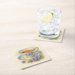 Antik Tekoppsviol Téparty Coaster Underlägg Papper Kvadrat