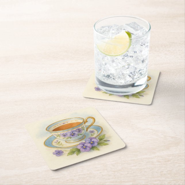 Antik Tekoppsviol Téparty Coaster Underlägg Papper Kvadrat (Insitu)
