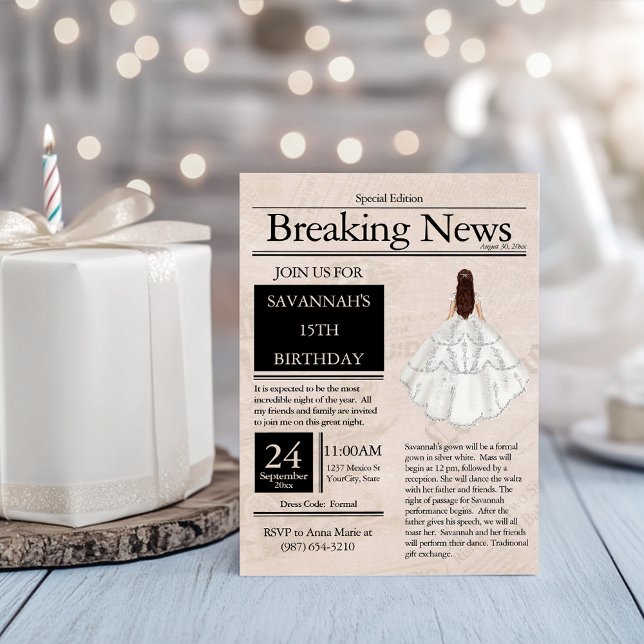 Antik tidning Quinceañera Silvervit Inbjudningar (Skapare uppladdad)