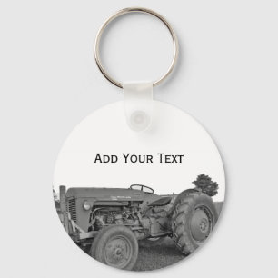 Antik traktor i svartvita Keychain Nyckelring