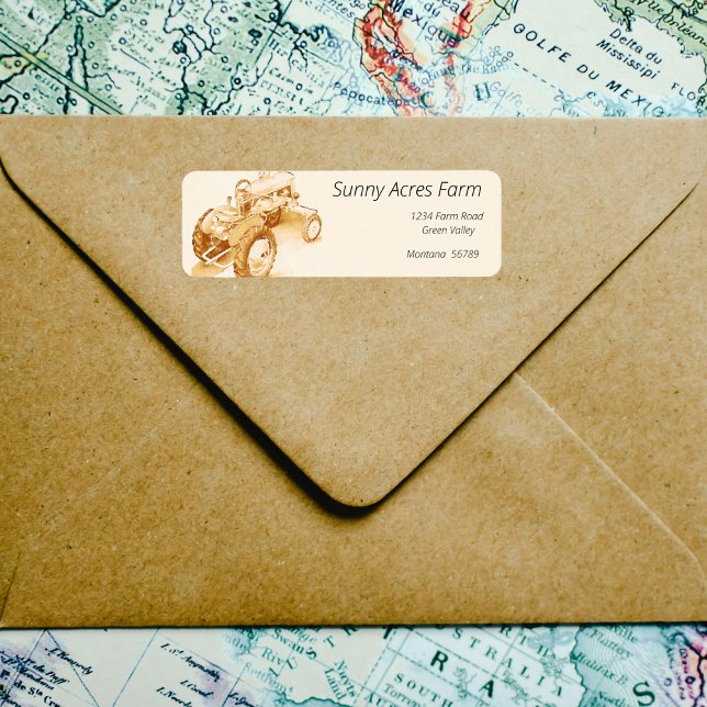 Antik traktor - vattenfärg returadress etikett (Skapare uppladdad)
