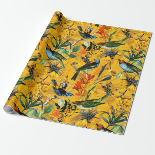 Antik tropiska blommor och fågeldjungel mönster presentpapper