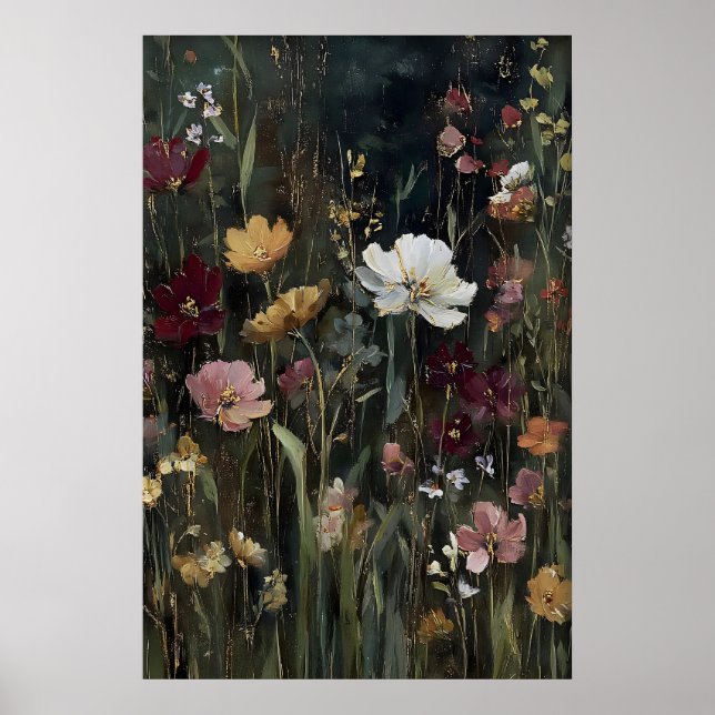 Antik tryckning av vilda blommor, vårblommor konst poster (Framsidan)