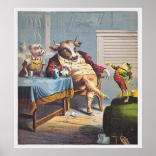 Antik tryckoxehund och groda poster