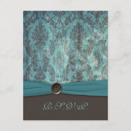 Antik turkos och brun damask svarskort tack kort