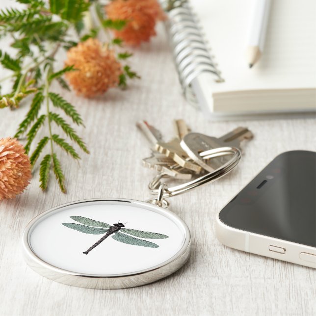 antik typografisk vintageslända rund silverfärgad nyckelring (Sidan)