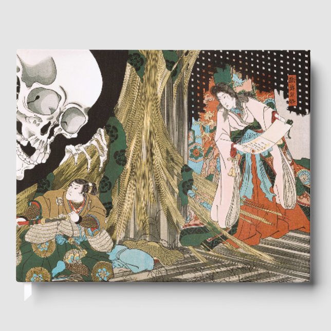 Antik Ukiyo-e Kuniyoshi Skelett Spökbild Konst Gästböcker (Framsida)