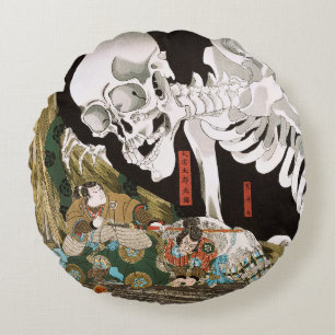 Antik Ukiyo-e Kuniyoshi Skelett Spökbild Konst Rund Kudde