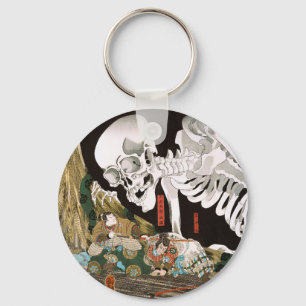 Antik Ukiyo-e Kuniyoshi Skelett Spökbildskonst Nyckelring