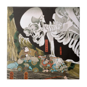 Antik Ukiyo-e Kuniyoshi Skelett Spökkonst Kakelplatta