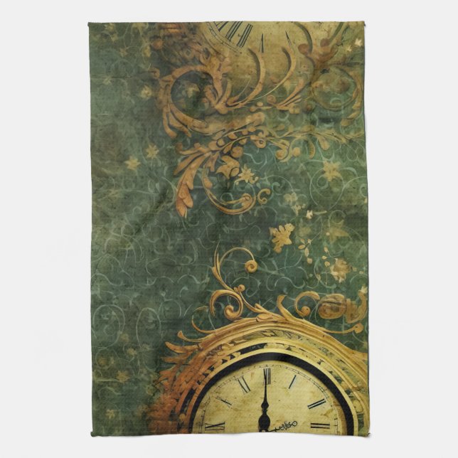 Antik Urverk Smaragdgrön Steampunk Kökshandduk (Vertikal)