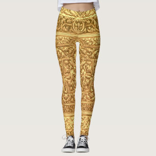 Antik utsmyckande gyllene blommönster leggings