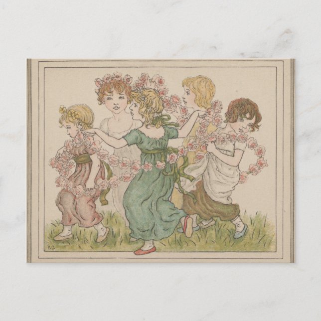 Antik valentin-kort, Kate Greenway, ca. 1880 Vykort (Framsida)