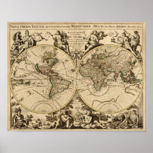 Antik världskarta, 1694, vid Alexis Hubert Jaillot Poster