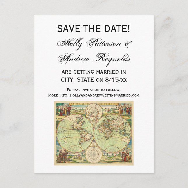 Antik Världskarta #4 Meddelande Vykort (Framsida)