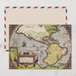 Antik världskarta Amerika av Abraham Ortelius Inbjudningar