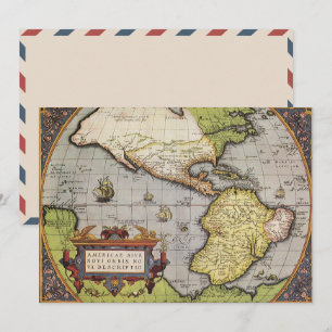 Antik världskarta Amerika av Abraham Ortelius Inbjudningar