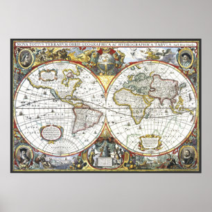 Antik världskarta av Hendrik Hondius, 1630 Poster