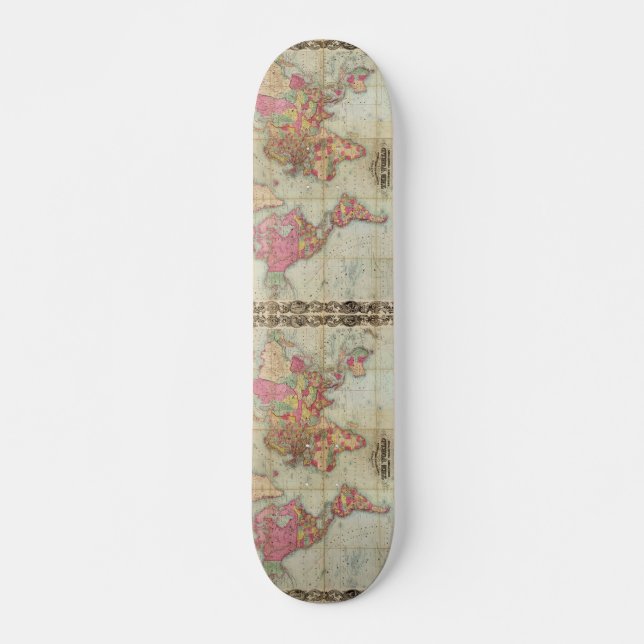 Antik världskarta av John Colton, circa 1854 Mini Skateboard Bräda 18,7 Cm (Framsida)