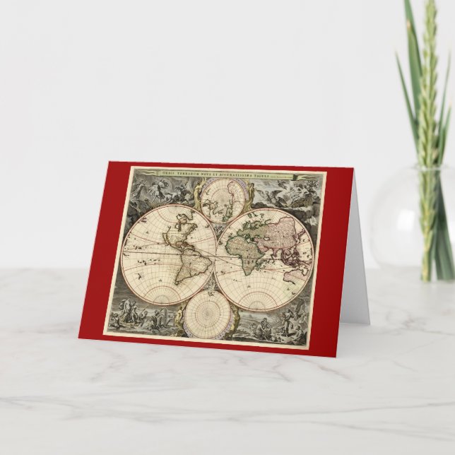 Antik världskarta av Nicolao Visscher, circa 1690 Kort (Framsida)