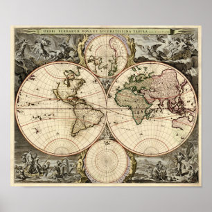 Antik världskarta av Nicolao Visscher, circa 1690 Poster