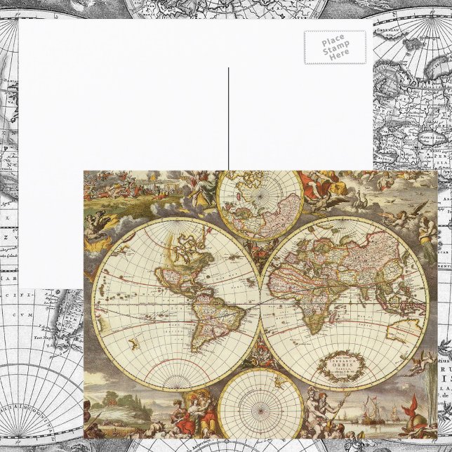 Antik världskarta, cirka 1680. Av Frederick de Wit Vykort (Skapare uppladdad)
