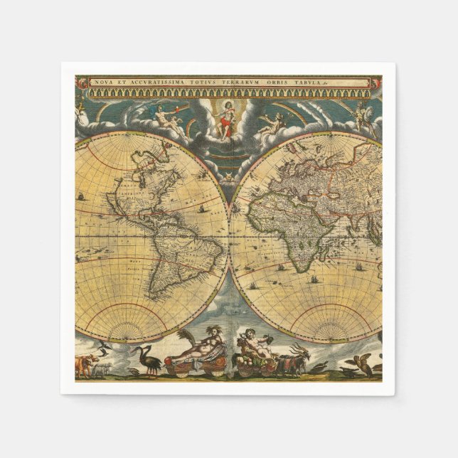 Antik världskarta - Joan Blaeu - 1664 födelsedagss Pappersservett (Framsidan)