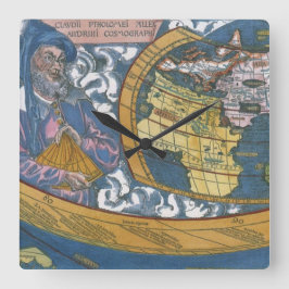 Antik Världskarta med Claudius Ptolemaios, 1507 Fyrkantig Klocka