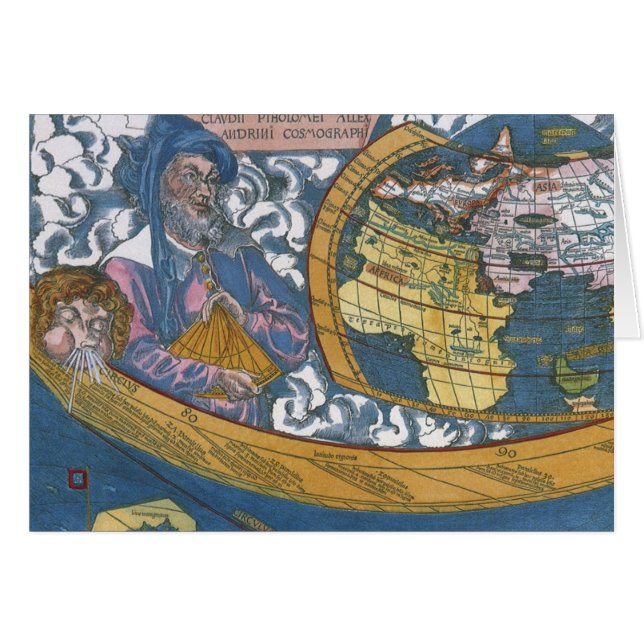 Antik världskarta med Claudius Ptolemaios, 1507 Hälsningskort (Framsidan Horizontal)