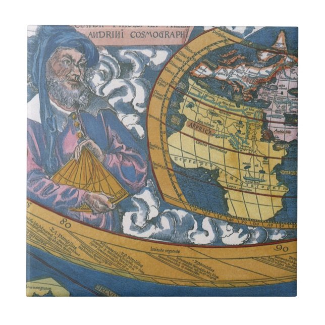 Antik Världskarta med Claudius Ptolemaios, 1507 Kakelplatta (Framsidan)